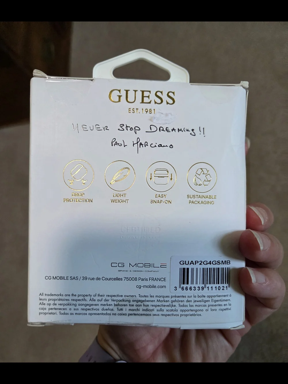 GUESS Blue Patterned AirPods Pro Case with Gold Logo Charm